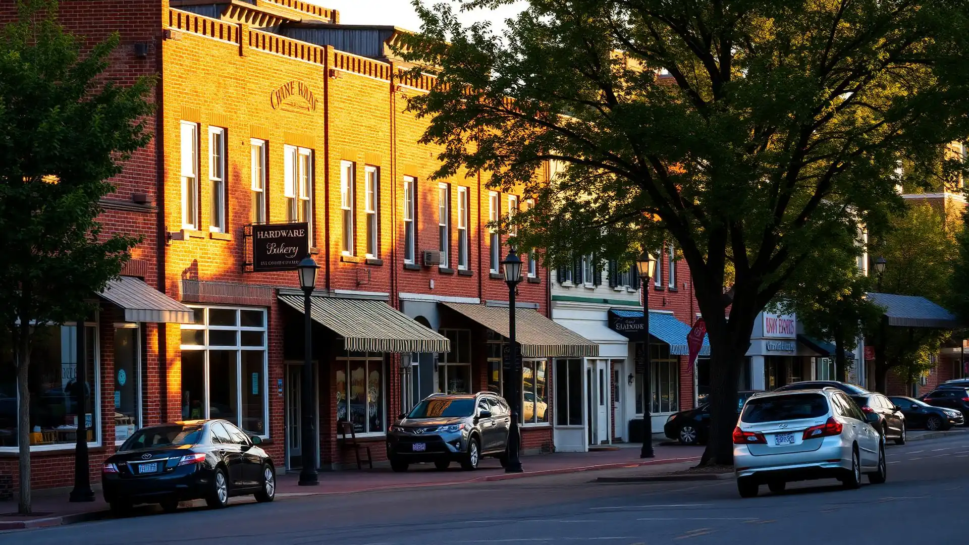 Storefronts along a local commercial street with space available for lease
